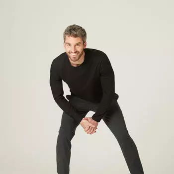 Футболка для фитнеса с длинными рукавами, облегающая, с круглым вырезом, из хлопка, мужская - белая DOMYOS, белый