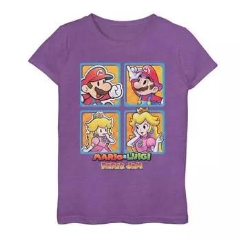Футболка для групп Nintendo Mario & Luigi Paper Jam Square для девочек 7–16 лет Licensed Character, цвет Purple Heather