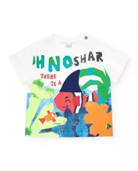 Футболка для мальчика белого цвета с фразой "OH NO SHARK" Tuc tuc, белый