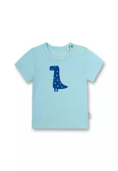 Футболка для мальчика - детская, короткий рукав, круглый вырез, кнопка, принт Sanetta, синий