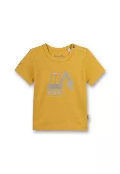 Футболка для мальчика - детская, короткий рукав, круглый вырез, пуговица, вышивка Sanetta, желтый