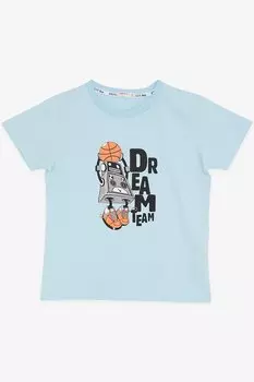 Футболка для мальчика Dream Team с тематическим принтом баскетболиста и робота, голубая (4–8 лет) Breeze