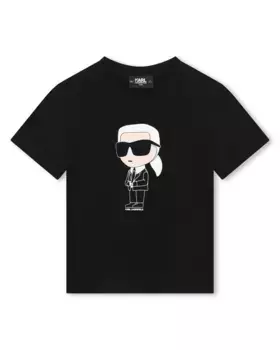 Футболка для мальчика из 100% хлопка с рисунком спереди Karl Lagerfeld Kids, черный