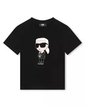 Футболка для мальчика из 100% хлопка с рисунком спереди Karl Lagerfeld Kids, черный