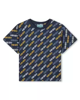 Футболка для мальчика из 100 % хлопка с монограммным принтом Kenzo Kids, темно-синий