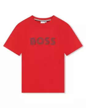 Футболка для мальчика из 100% хлопка с логотипом спереди BOSS Kidswear, красный