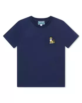 Футболка для мальчика из 100% хлопка с логотипом на спине Kenzo Kids, темно-синий