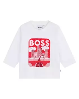 Футболка для мальчика из 100% хлопка с рисунком спереди BOSS Kidswear, белый
