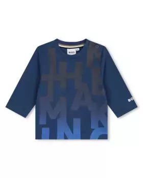 Футболка для мальчика из 100% хлопка с принтом спереди BOSS Kidswear, темно-синий