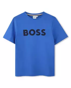 Футболка для мальчика из 100% хлопка с логотипом спереди BOSS Kidswear, цвет Azul ndigo