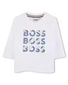 Футболка для мальчика из 100% хлопка с мультилоготипом BOSS Kidswear, белый