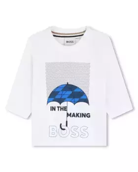 Футболка для мальчика из 100% хлопка с рисунком спереди BOSS Kidswear, белый