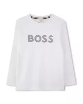 Футболка для мальчика из 100% хлопка с логотипом спереди BOSS Kidswear, белый