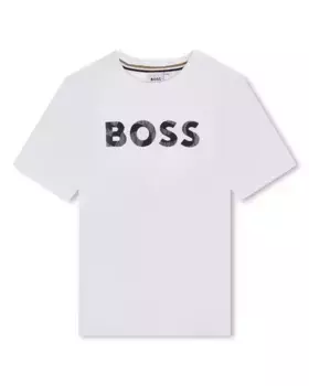Футболка для мальчика из 100% хлопка с логотипом спереди BOSS Kidswear, белый
