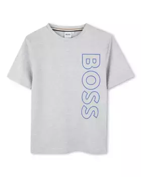 Футболка для мальчика из 100% хлопка с вертикальным логотипом BOSS Kidswear, светло-серый