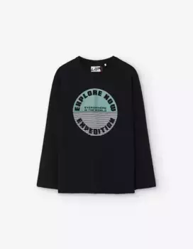 Футболка для мальчика из 100% хлопка с рисунком спереди Losan, черный
