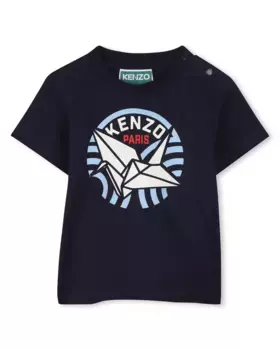 Футболка для мальчика из 100% хлопка с иллюстрацией спереди Kenzo Kids, тёмно-синий