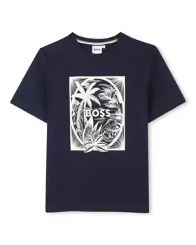 Футболка для мальчика из черного хлопка BOSS Kidswear, чёрный