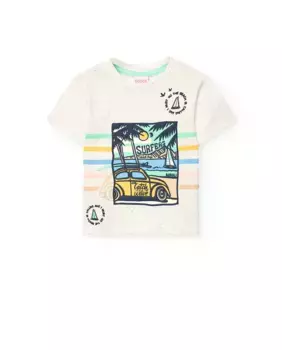 Футболка для мальчика из хлопка с принтом спереди Boboli, белый