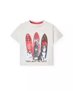 Футболка для мальчика из хлопка с принтом спереди Boboli, цвет Crudo