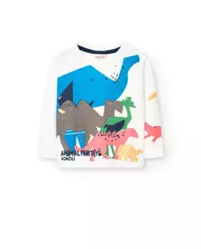 Футболка для мальчика из хлопка с принтом Boboli, белый