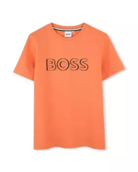 Футболка для мальчика из оранжевого хлопка BOSS Kidswear, коралловый