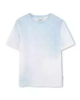 Футболка для мальчика из синего хлопка BOSS Kidswear, бирюзовый