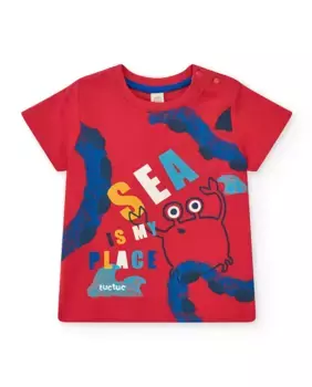 Футболка для мальчика красного цвета с крабовым принтом Tuc tuc, красный