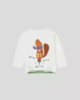 Футболка для мальчика с бобровым принтом Baby El Corte Ingls, белый