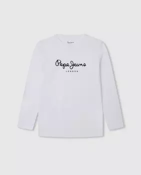 Футболка для мальчика с длинными рукавами и принтом логотипа Pepe Jeans, белый