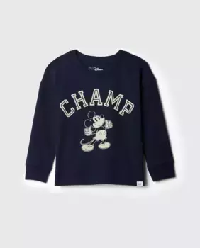 Футболка для мальчика с длинными рукавами, круглым вырезом, длинными рукавами и рисунком Микки спереди Gap, темно-синий