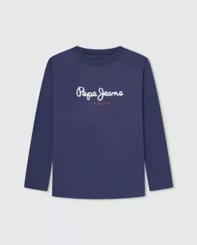Футболка для мальчика с длинными рукавами и принтом логотипа Pepe Jeans, темно-синий