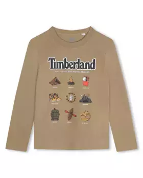 Футболка для мальчика с длинными рукавами и рисунком спереди Timberland, бежевый