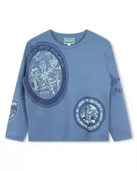 Футболка для мальчика с длинными рукавами и принтом Kenzo Kids, цвет Azul ndigo