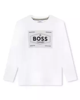 Футболка для мальчика с длинными рукавами из 100% хлопка BOSS Kidswear, белый
