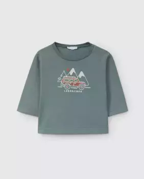 Футболка для мальчика с длинными рукавами и рисунком спереди Laranjinha, синий