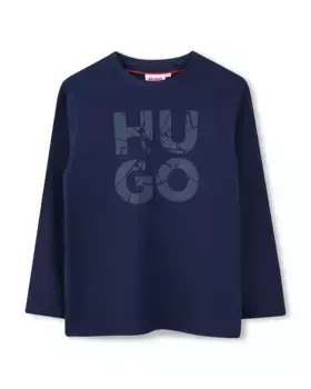 Футболка для мальчика с длинными рукавами из 100% хлопка Hugo, темно-синий