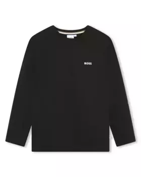 Футболка для мальчика с длинными рукавами из 100% хлопка BOSS Kidswear, черный