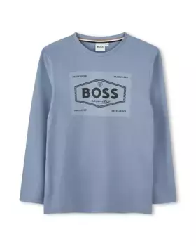 Футболка для мальчика с длинными рукавами из 100% хлопка BOSS Kidswear, серый