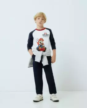 Футболка для мальчика с длинными рукавами и принтом Mario Bross Kids El Corte Ingls, цвет Blanco roto