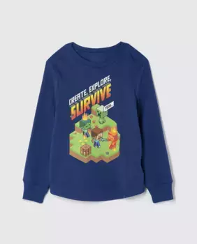 Футболка для мальчика с длинными рукавами и рисунками Minecraft спереди Gap, синий