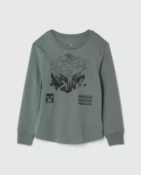 Футболка для мальчика с длинными рукавами и рисунками Minecraft спереди Gap, зеленый