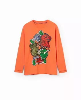 Футболка для мальчика с длинными рукавами и динозаврами Desigual, коричневый
