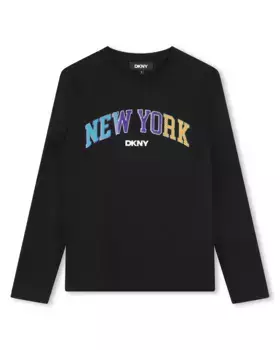Футболка для мальчика с длинными рукавами из 100% хлопка DKNY, черный