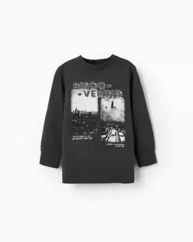 Футболка для мальчика с длинными рукавами и рисунком спереди Zippy, темно-серый