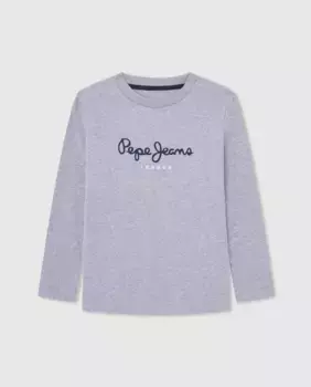Футболка для мальчика с длинными рукавами и принтом логотипа Pepe Jeans, серый