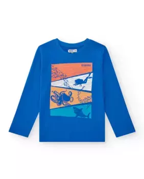 Футболка для мальчика с длинными рукавами и темно-синим принтом Tuc tuc, синий
