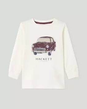 Футболка для мальчика с длинными рукавами и автомобильным принтом Hackett, белый