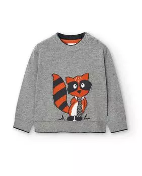 Футболка для мальчика с длинными рукавами и декоративными вырезами Boboli, темно-серый