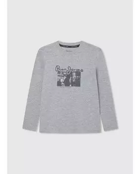 Футболка для мальчика с длинными рукавами и фотопринтом Pepe Jeans, серый